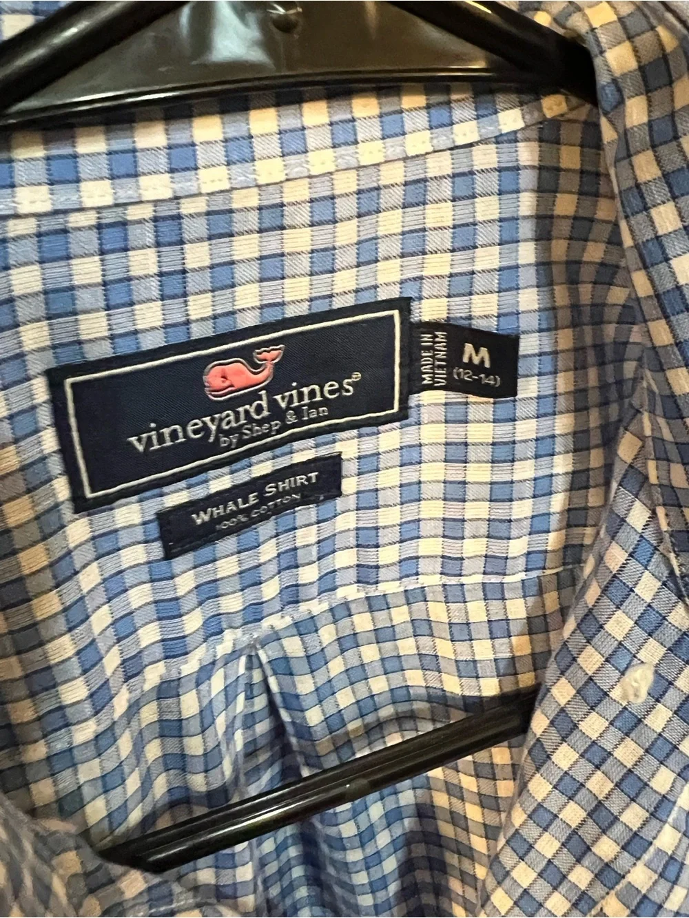 Boys Vineyard Vines blue plaid button down M 12-14